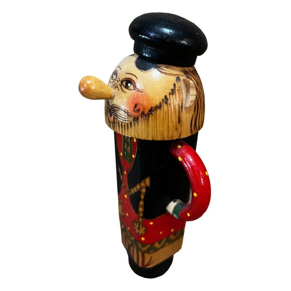 Hand-Painted Wooden Nutcracker Mug Figurine 6 Inches Tall Black & Red Folk Art V - Picture 2 of 6